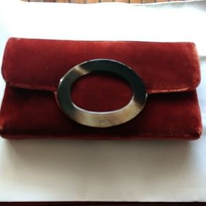Shiraleah burnt rust velvet clutch acrylic buckle